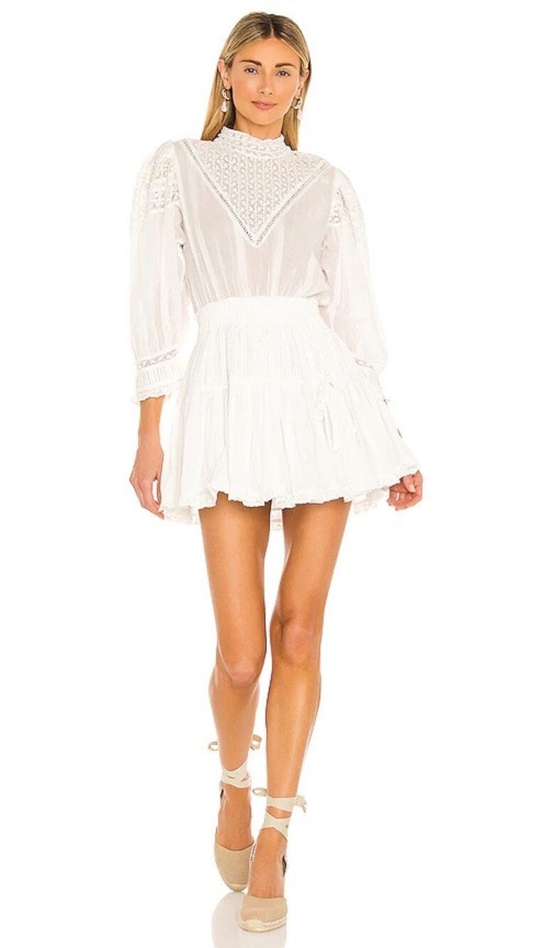 LoveShackFancy Viola Dress Antique White Lace Cotton Prairie Mini S Coquette